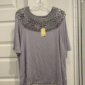 Crochet neckline blouse